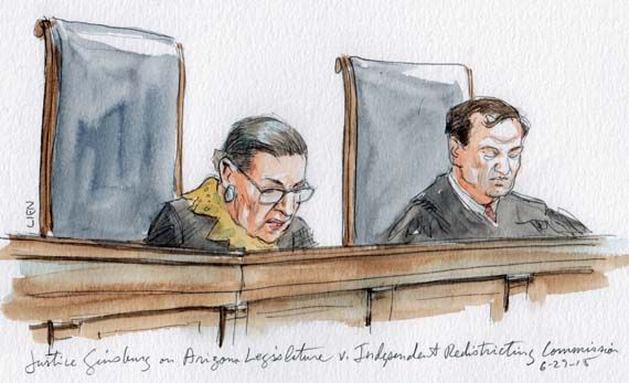 Justice Ginsburg with opinion of the Court (Art Lien)