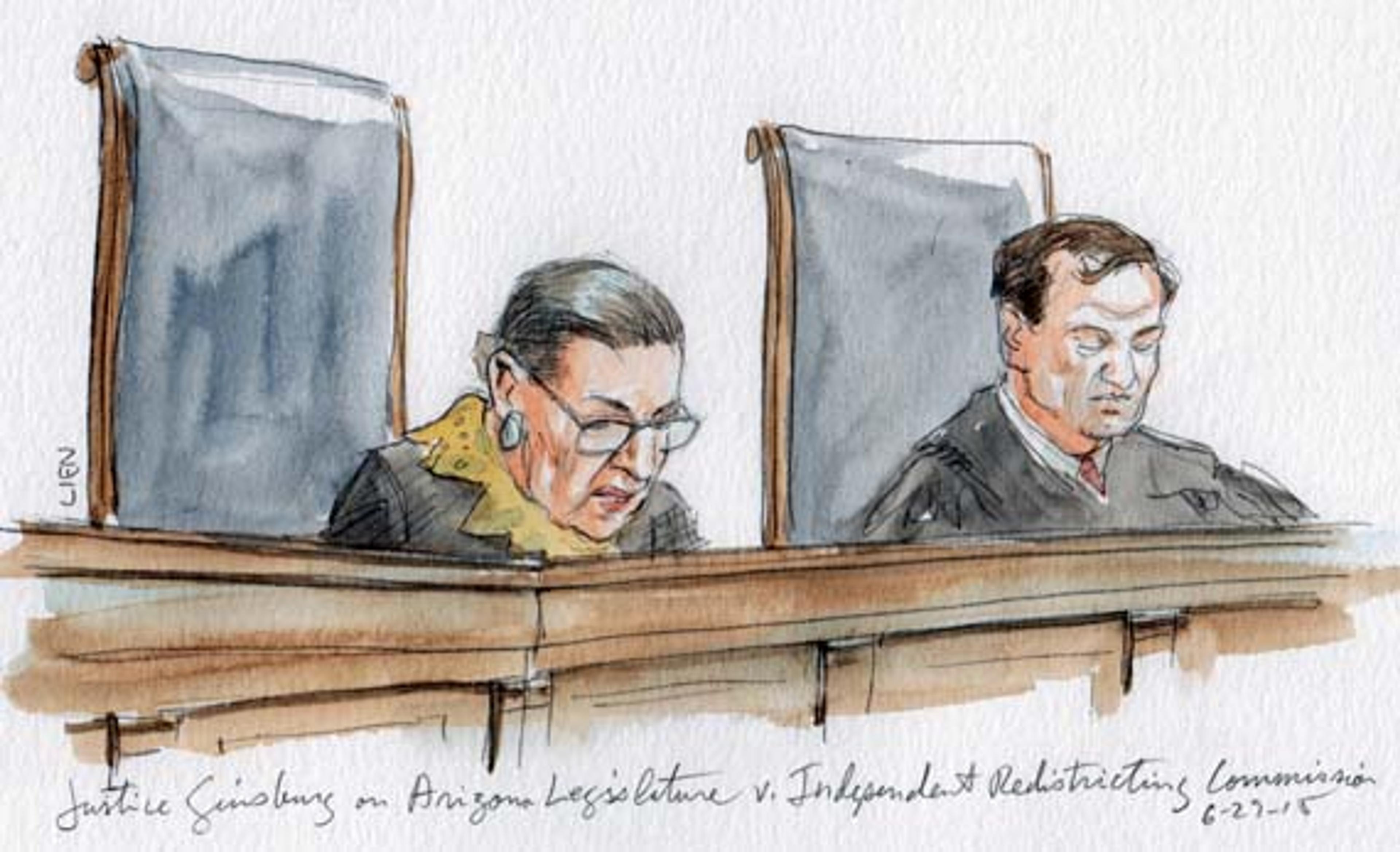 Justice Ginsburg with opinion of the Court (Art Lien)
