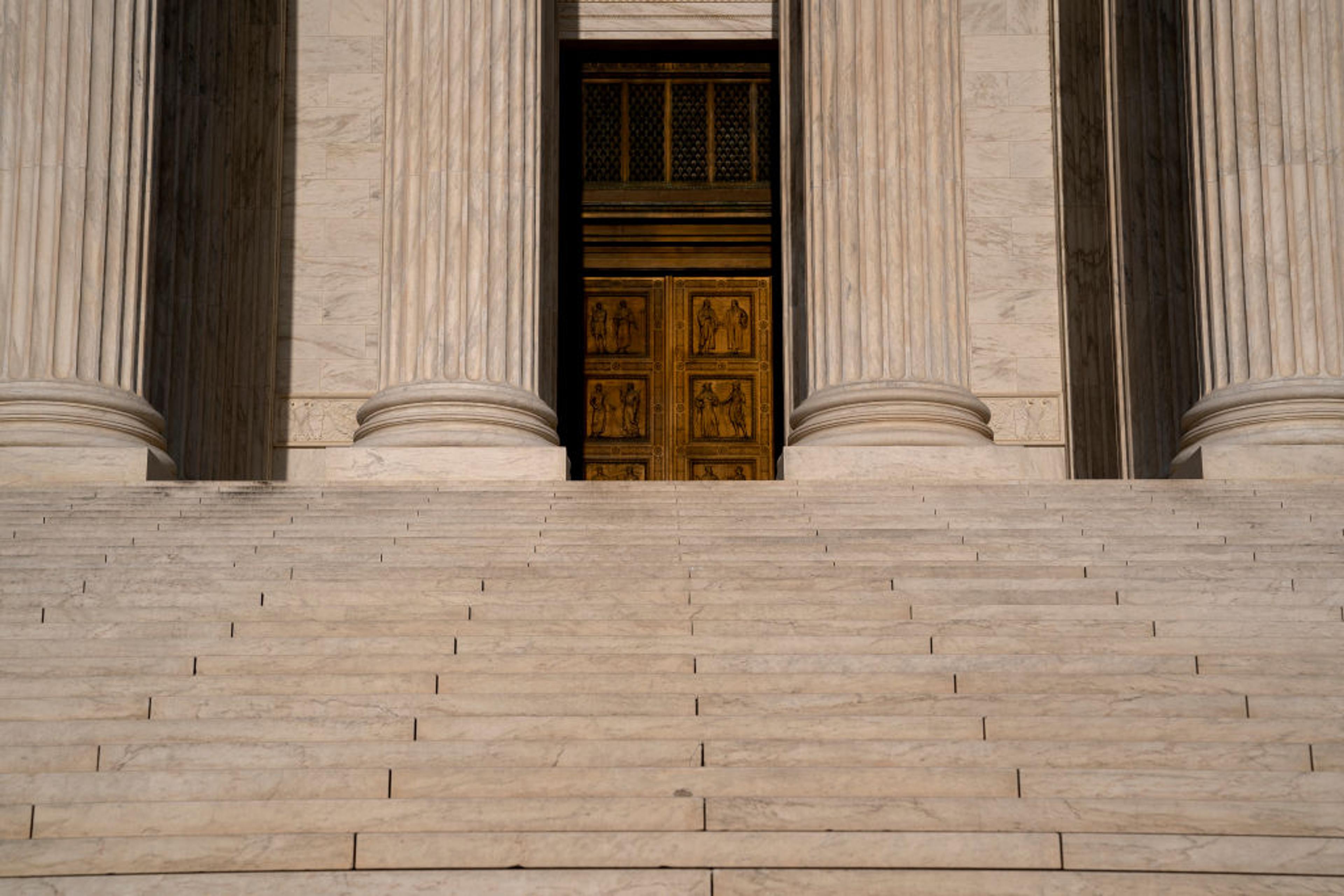 The doors to the US Supreme Court are seen in Washington, DC, on April 25, 2022.