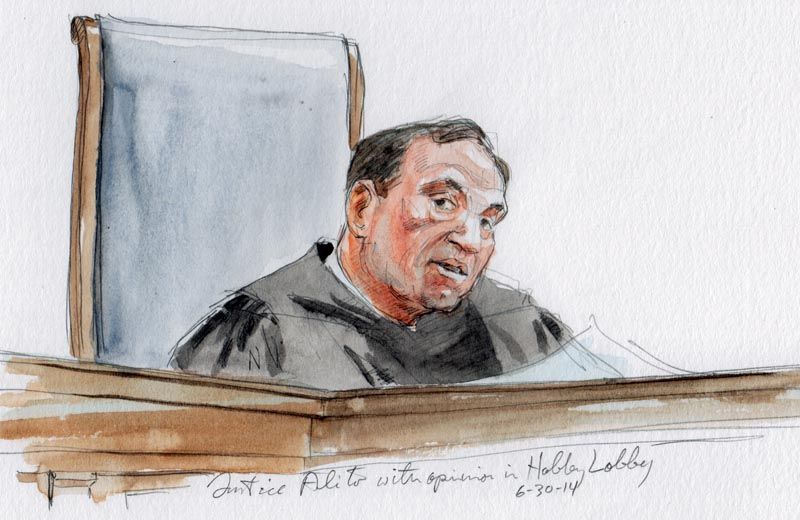 Justice Alito announces opinion in Hobby Lobby (Art Lien)