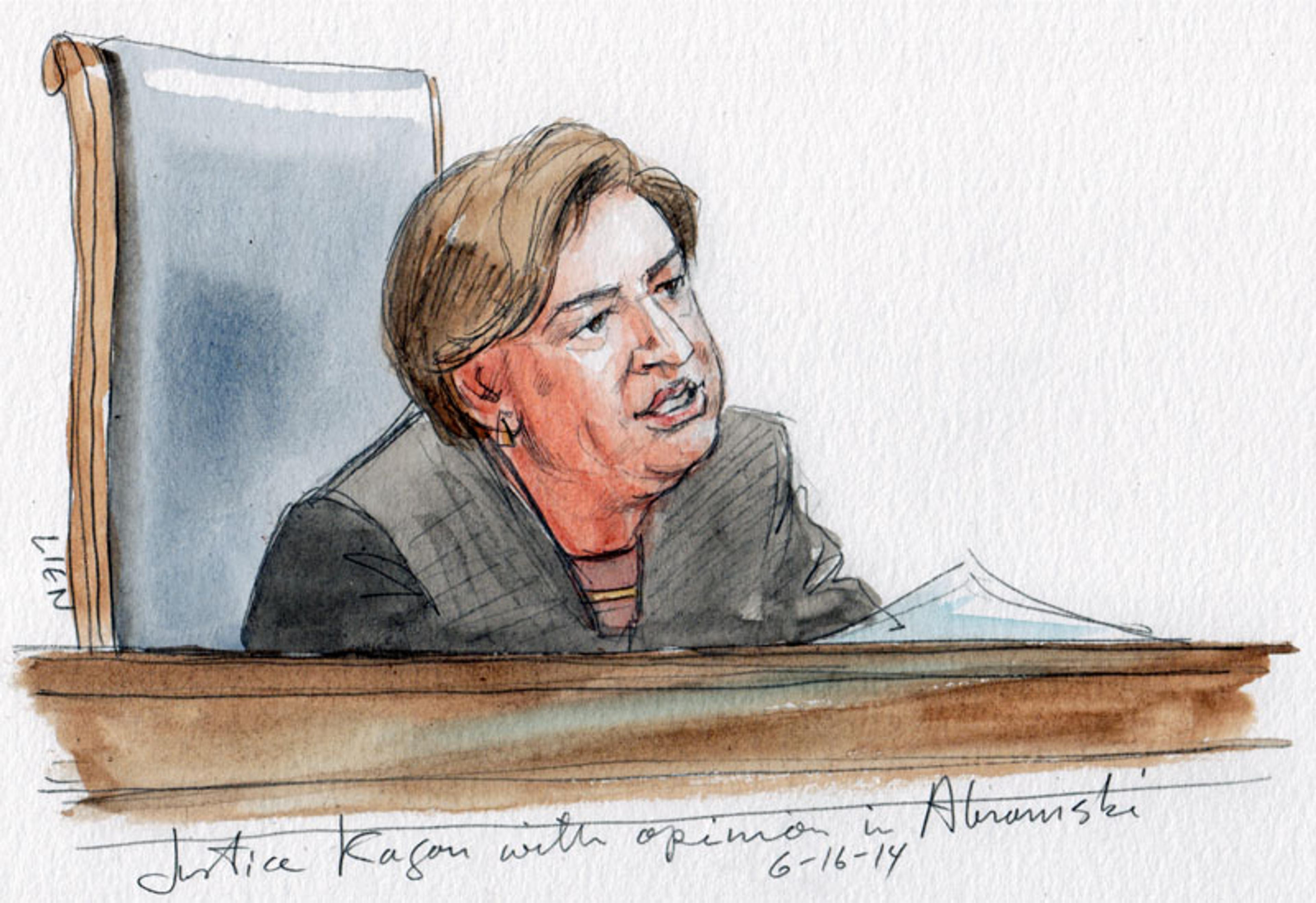 Justice Kagan with opinion in firearm straw purchaser case. (Art Lien)