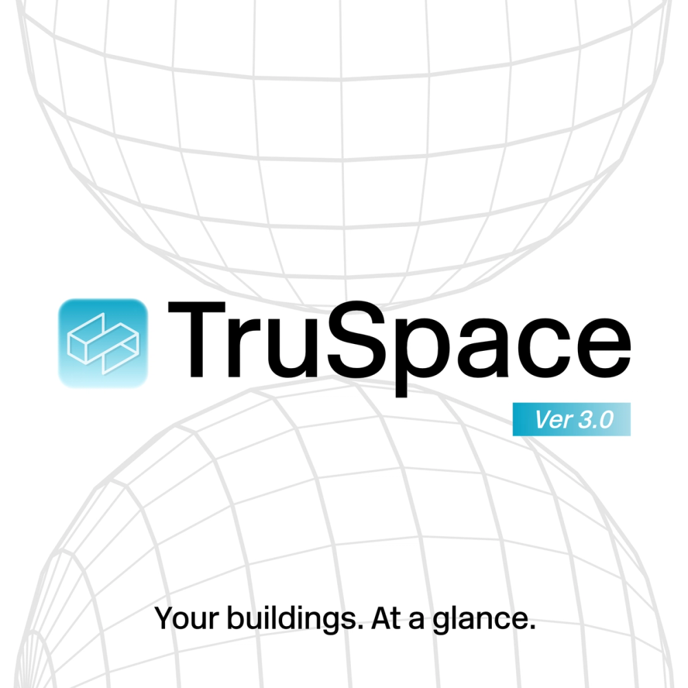 TruSpace 3.0 identity lockup with the tagline “Your buildings. At a glance.”