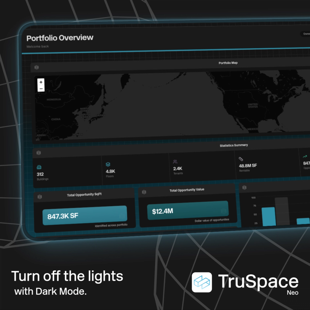 Conceptual campaign asset — never ran: the dashboard in dark mode under the line “Turn off the lights with Dark Mode.”
