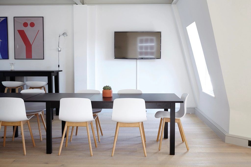 A bright office meeting room