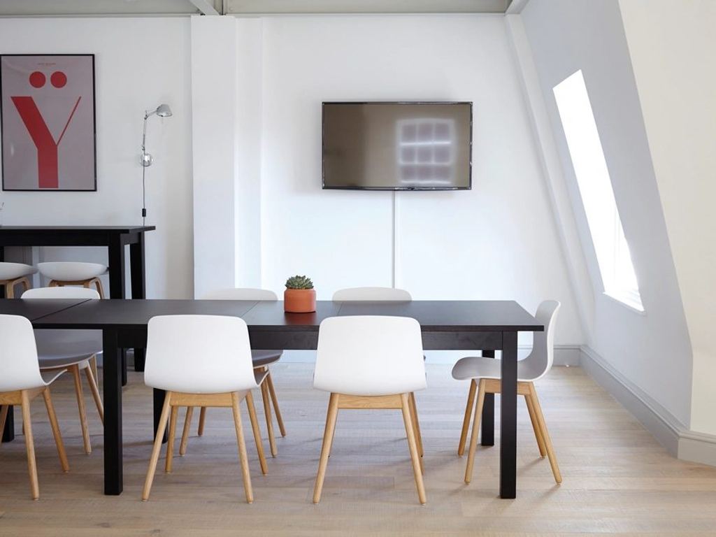 A bright office meeting room