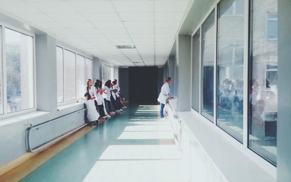 A bright hospital corridor