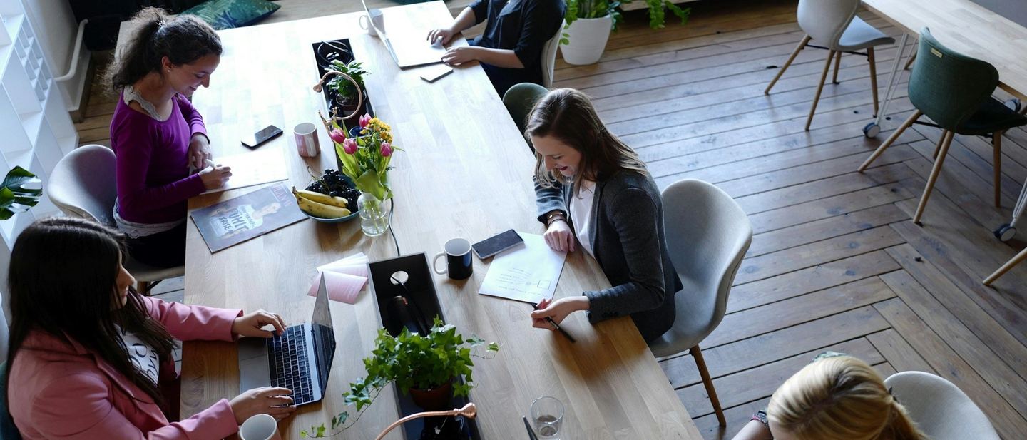 A team working together in a bright office