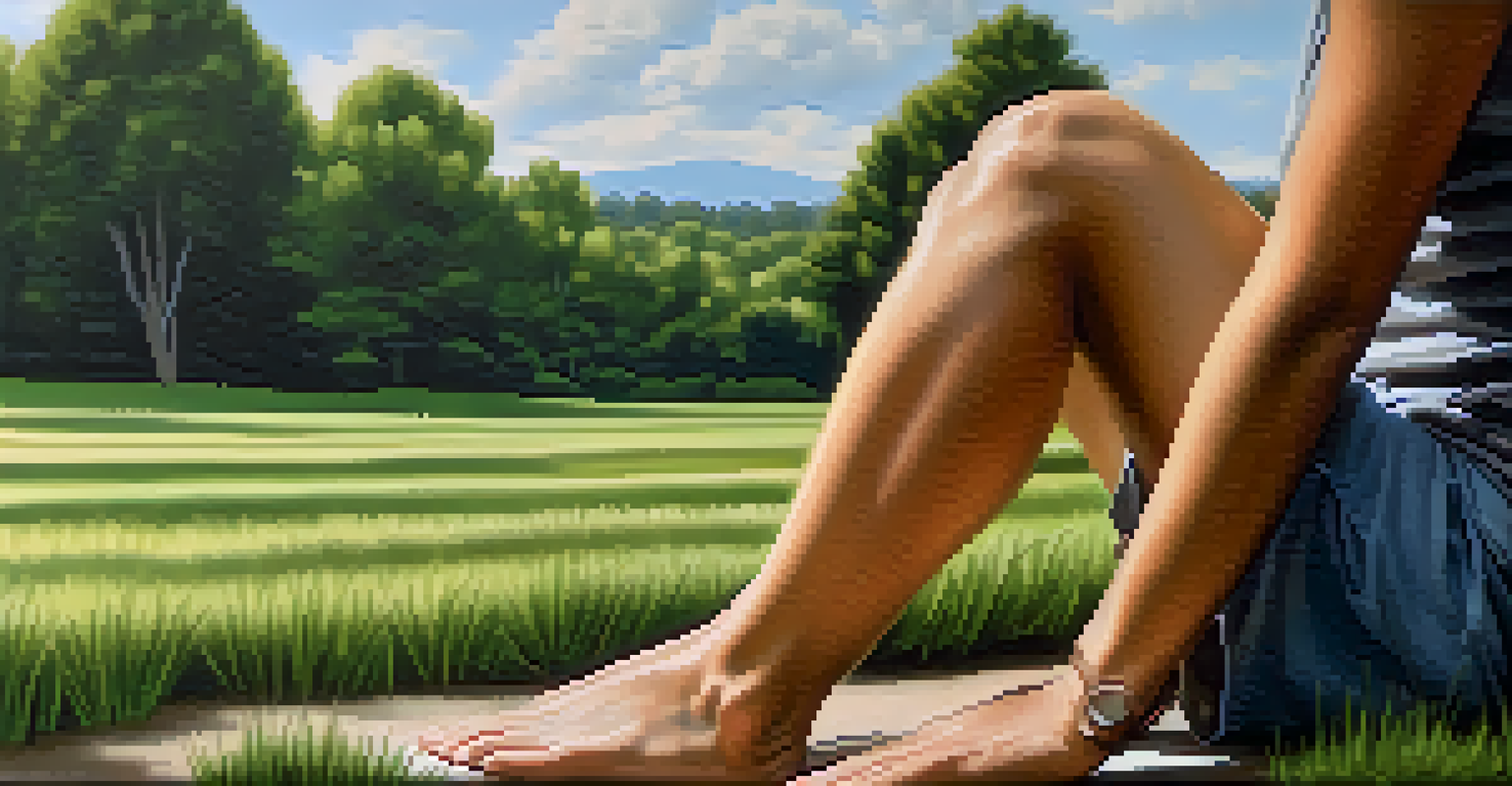 Close-up of hands in a meditative pose with a tranquil park in the background.