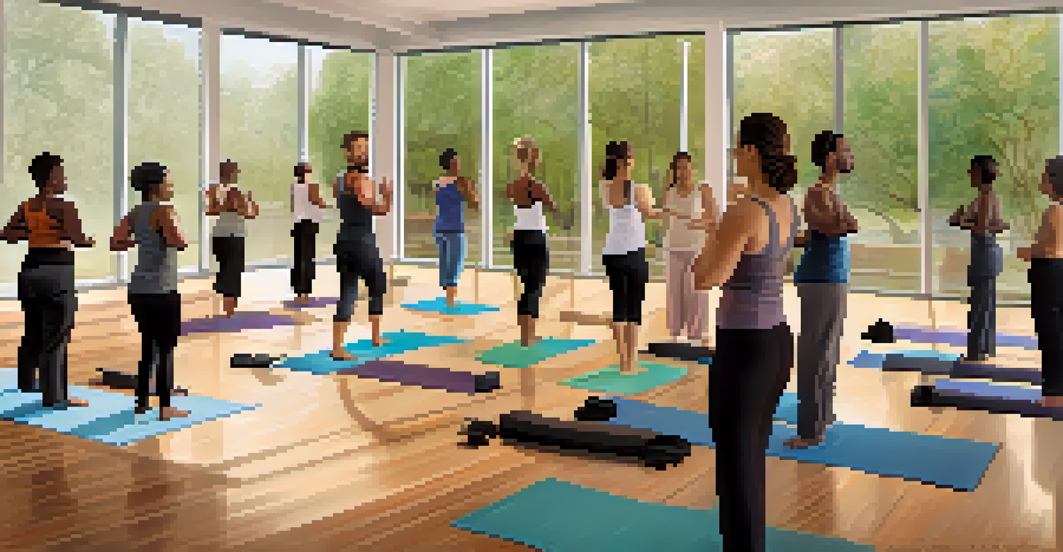 A diverse group of employees practicing yoga in a conference room with a professional instructor.