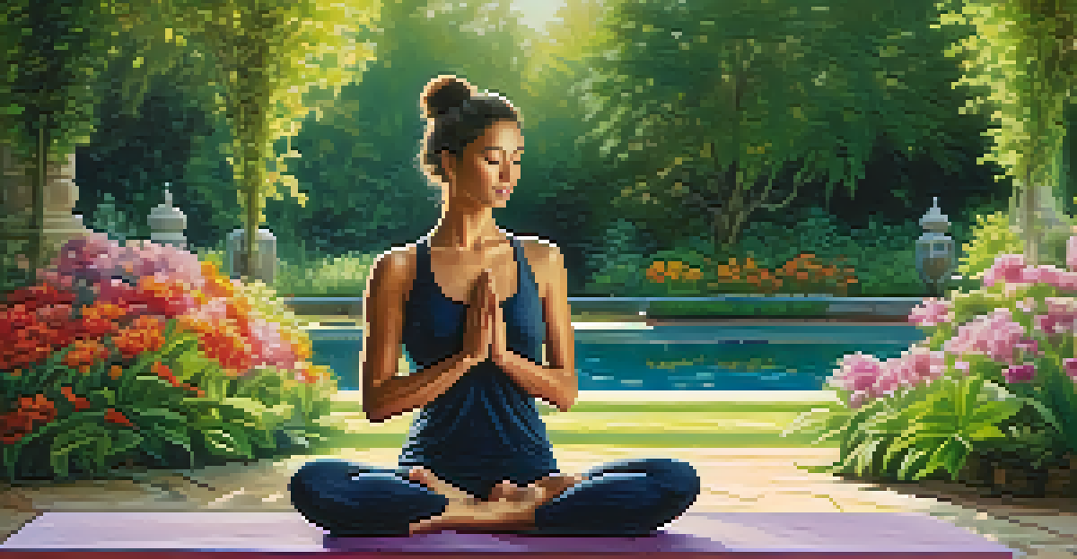 A person practicing yoga poses in a beautiful garden, focusing on digestion and relaxation.