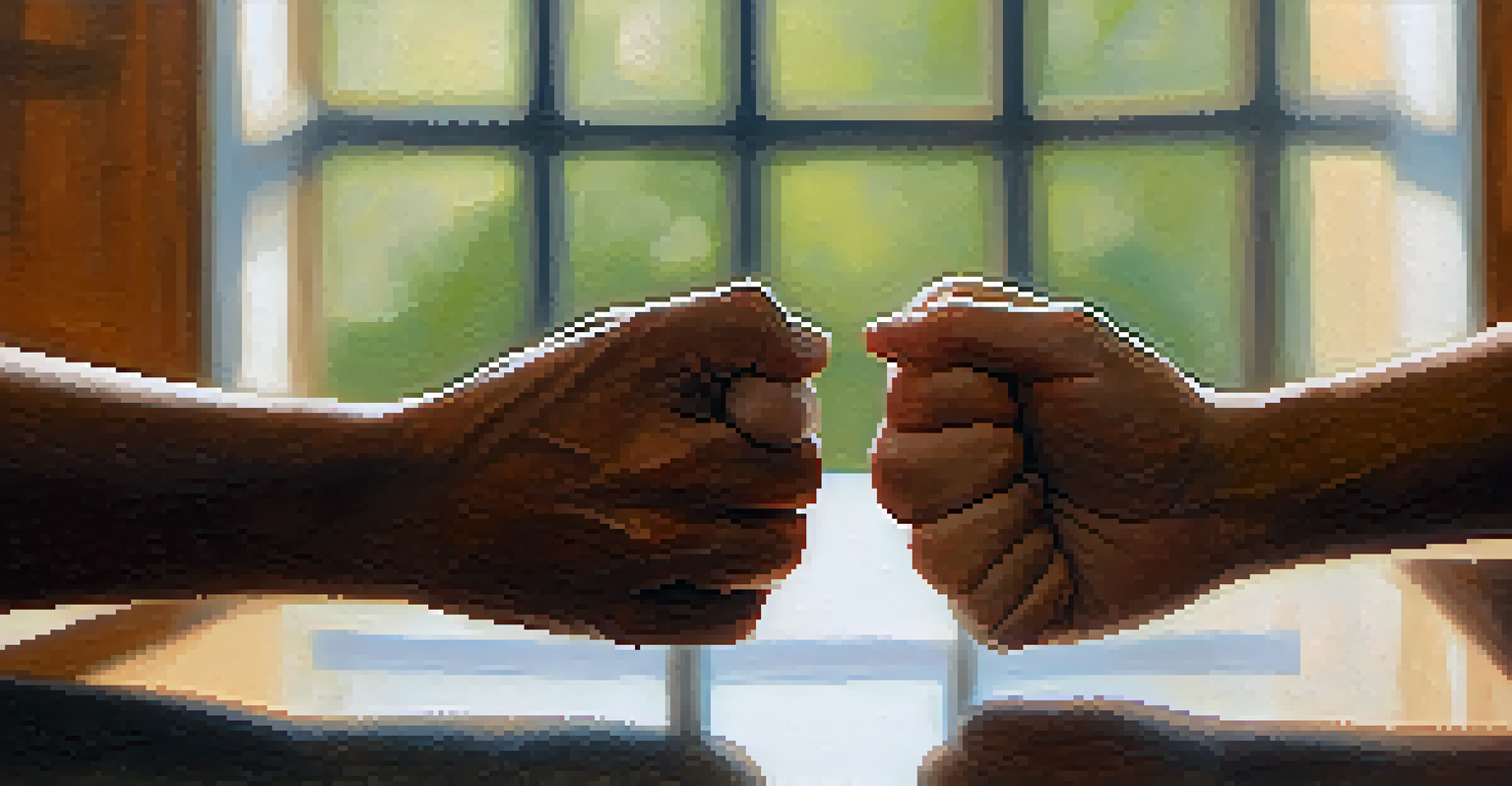 A close-up of a couple's hands intertwined during partner yoga, emphasizing trust and connection.