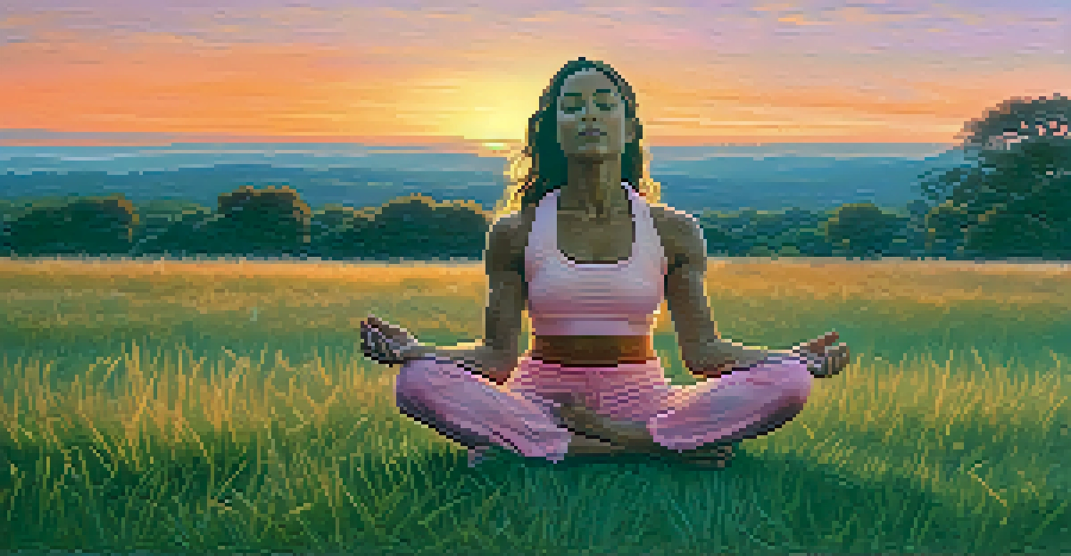 A person in Cobra pose on a grassy field at sunset, embodying flexibility and strength, with a colorful sky in the background.