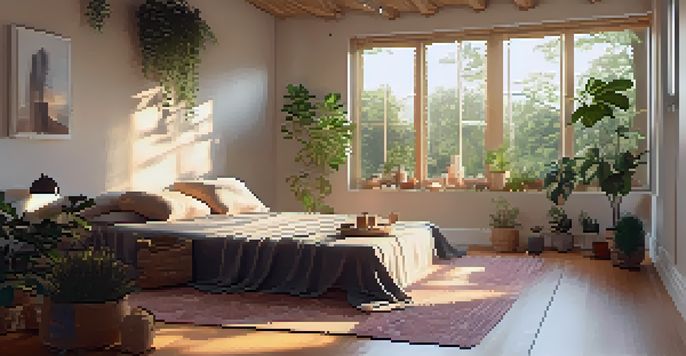 A cozy and inviting home yoga space, with a yoga mat, soft lighting, candles, and plants, creating a tranquil atmosphere.