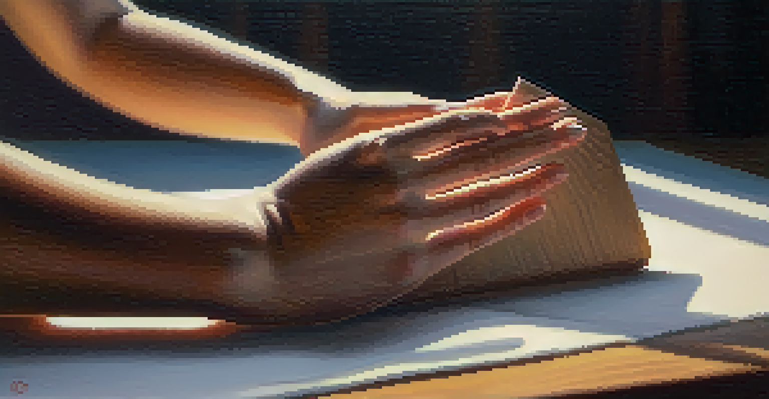 Close-up of hands resting on a yoga block, illuminated by gentle light, symbolizing support in modified yoga.