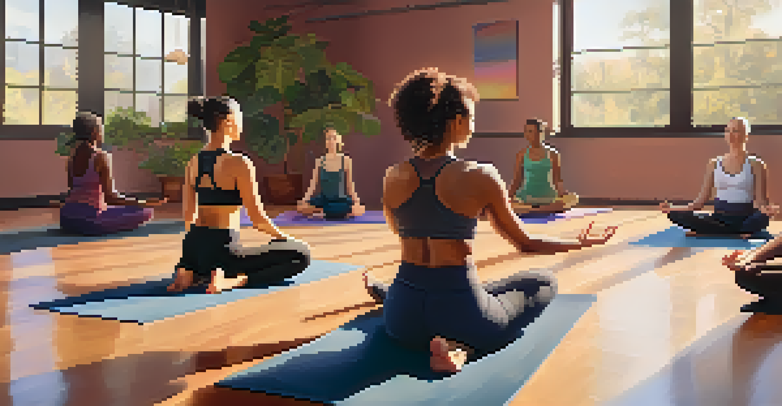 A diverse group of women practicing yoga together in a supportive environment.