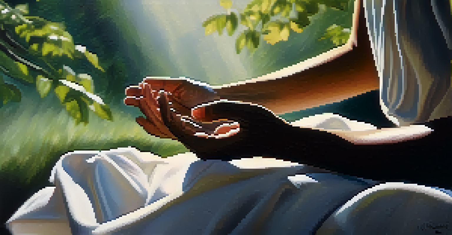 Close-up of hands in a breathing pose with sunlight, representing calm and focus.