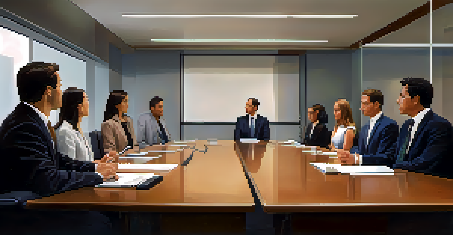A confident individual speaking in a meeting room, with colleagues listening attentively, showcasing assertiveness and engagement.