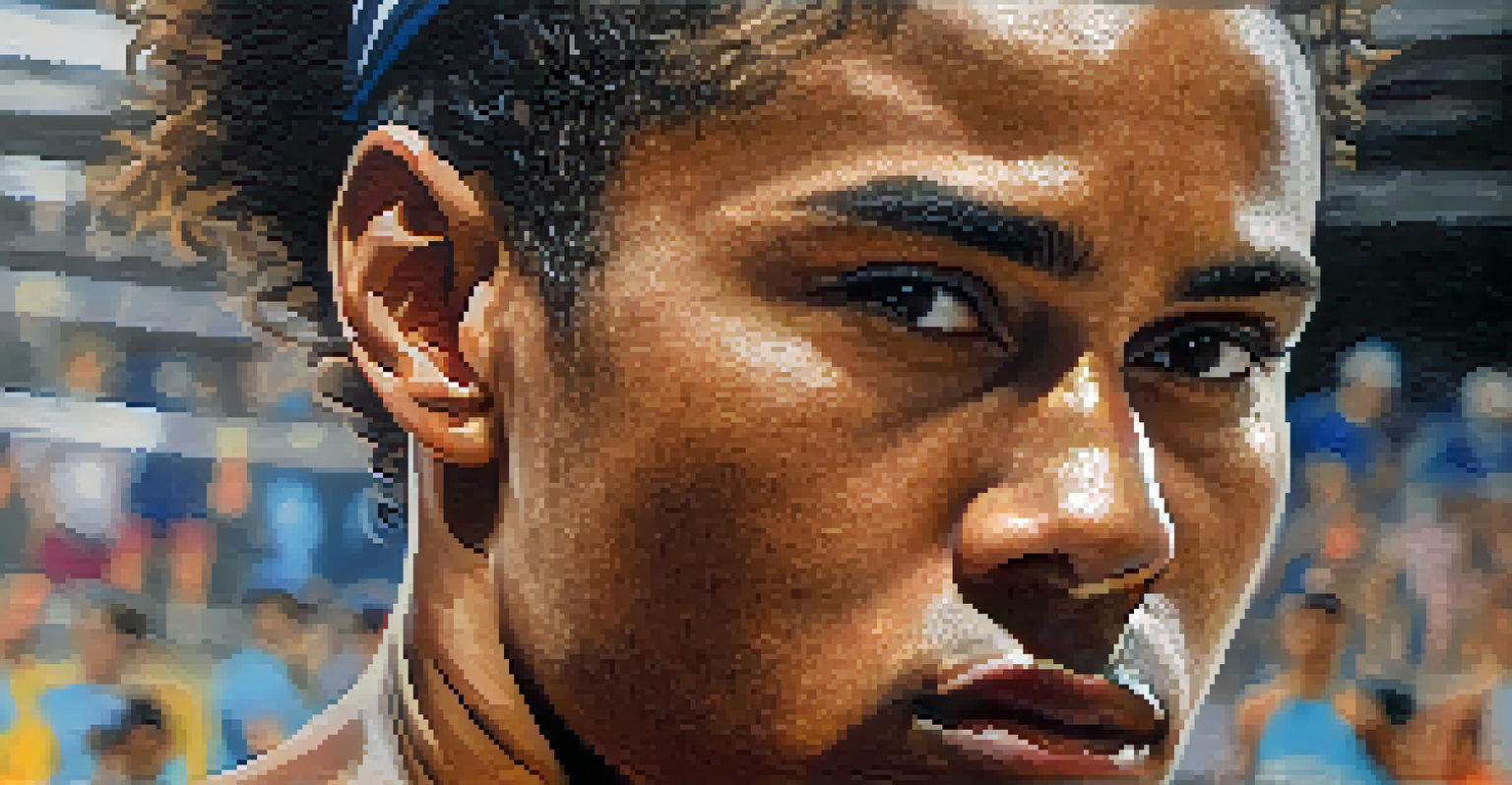A close-up of an athlete practicing Ujjayi breathing, displaying focus and calmness during an intense workout.