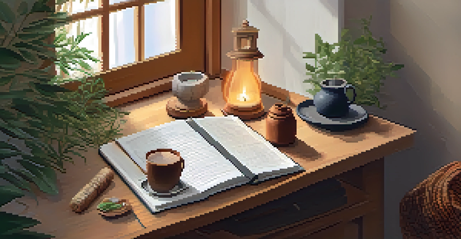 A cozy home corner with a mat, blanket, and a person journaling in a moment of self-reflection.