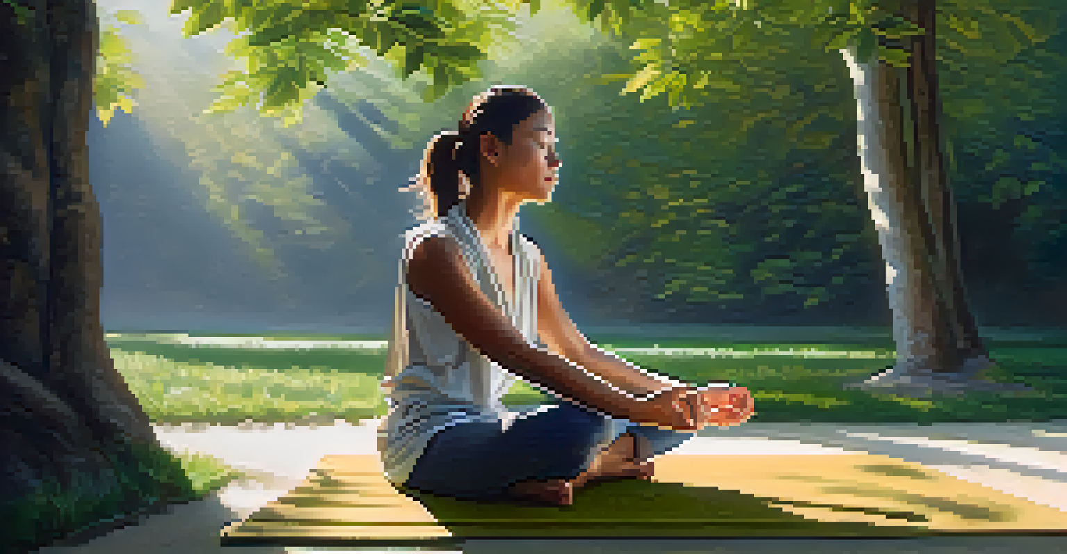 A person meditating outdoors in a serene environment, practicing breath control with a peaceful expression.