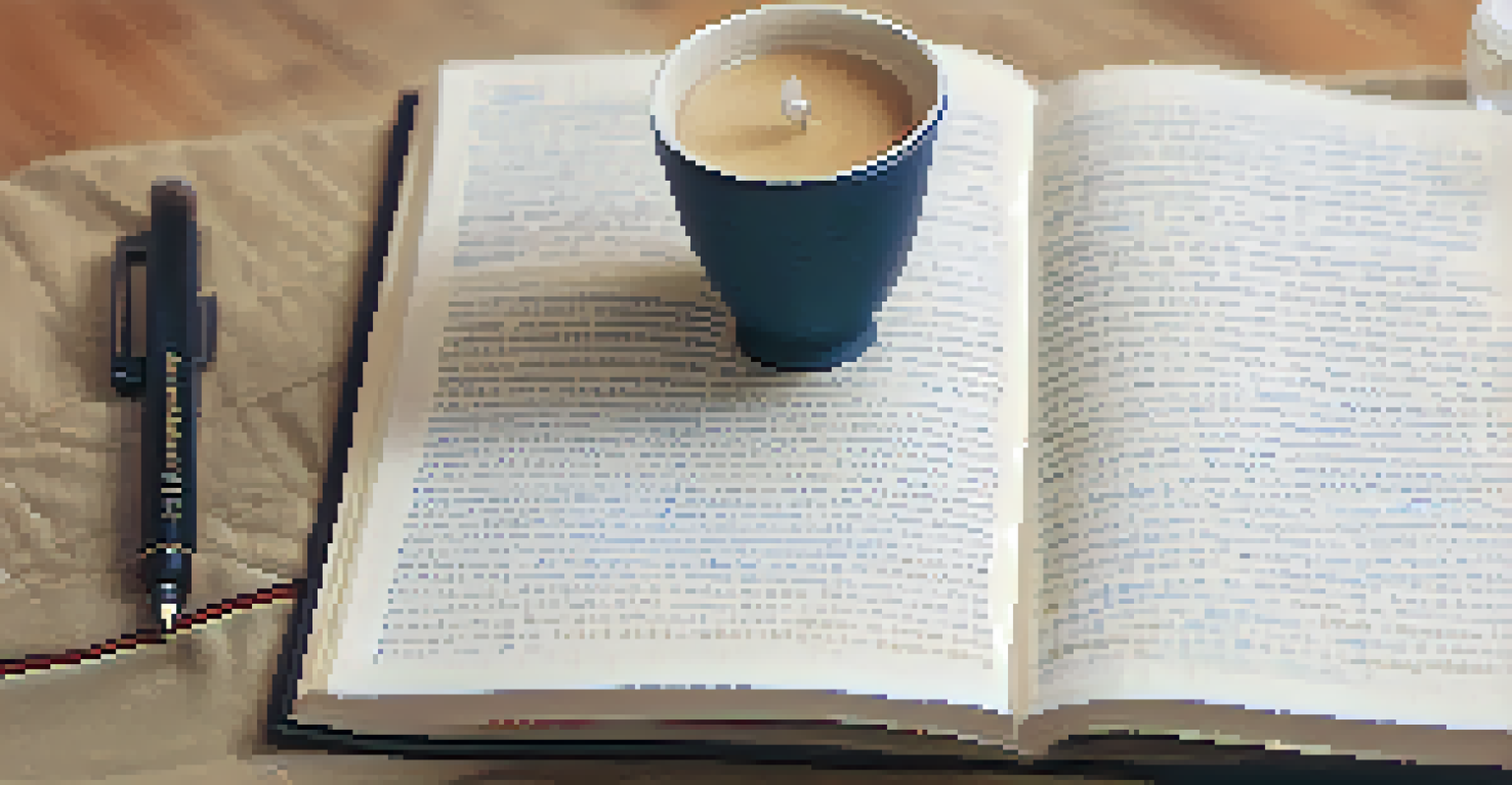 A close-up of an open journal and pen on a yoga mat, with a person practicing yoga in the blurred background.