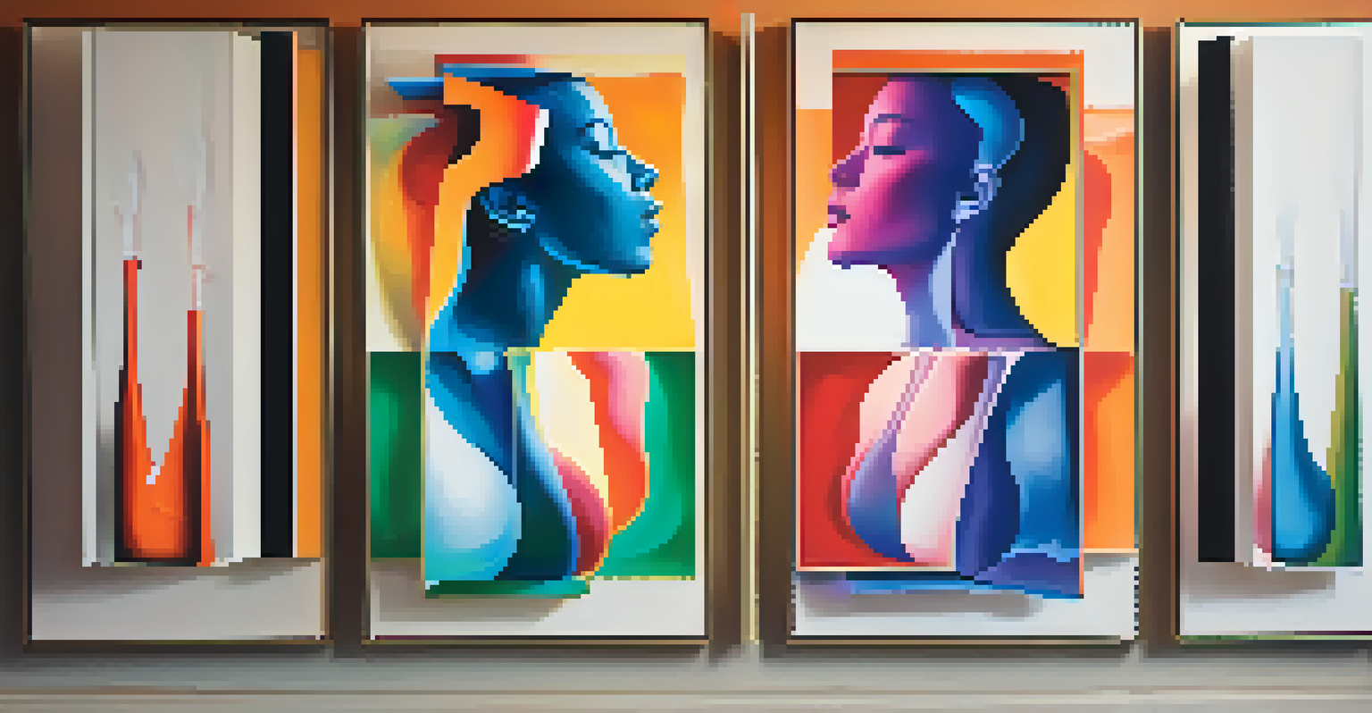 An illustration showing the steps of box breathing in four frames, each with vibrant colors symbolizing calmness.