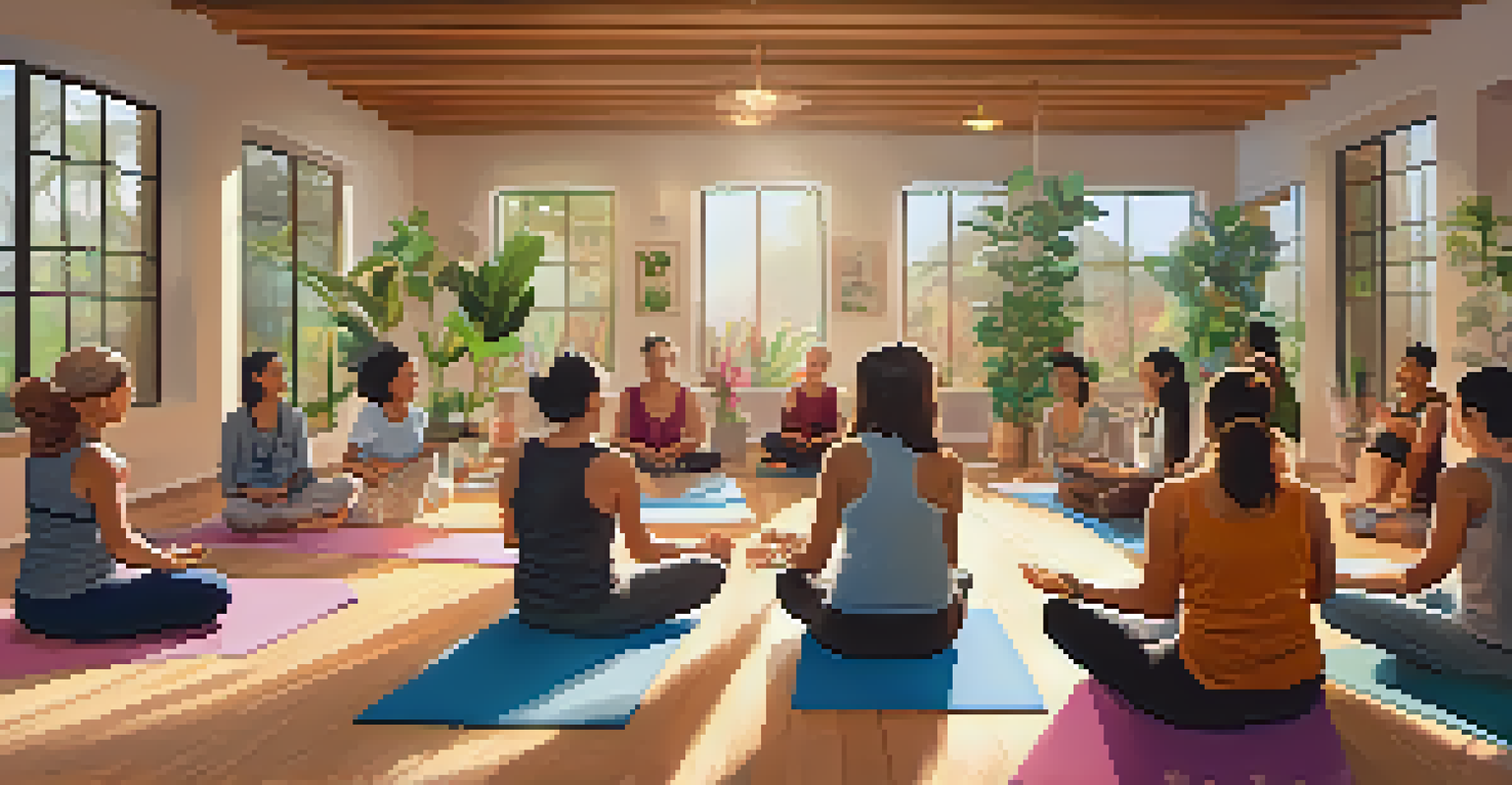 Participants engaging in laughter yoga indoors, sitting in a circle with joyful expressions, surrounded by a cozy environment.