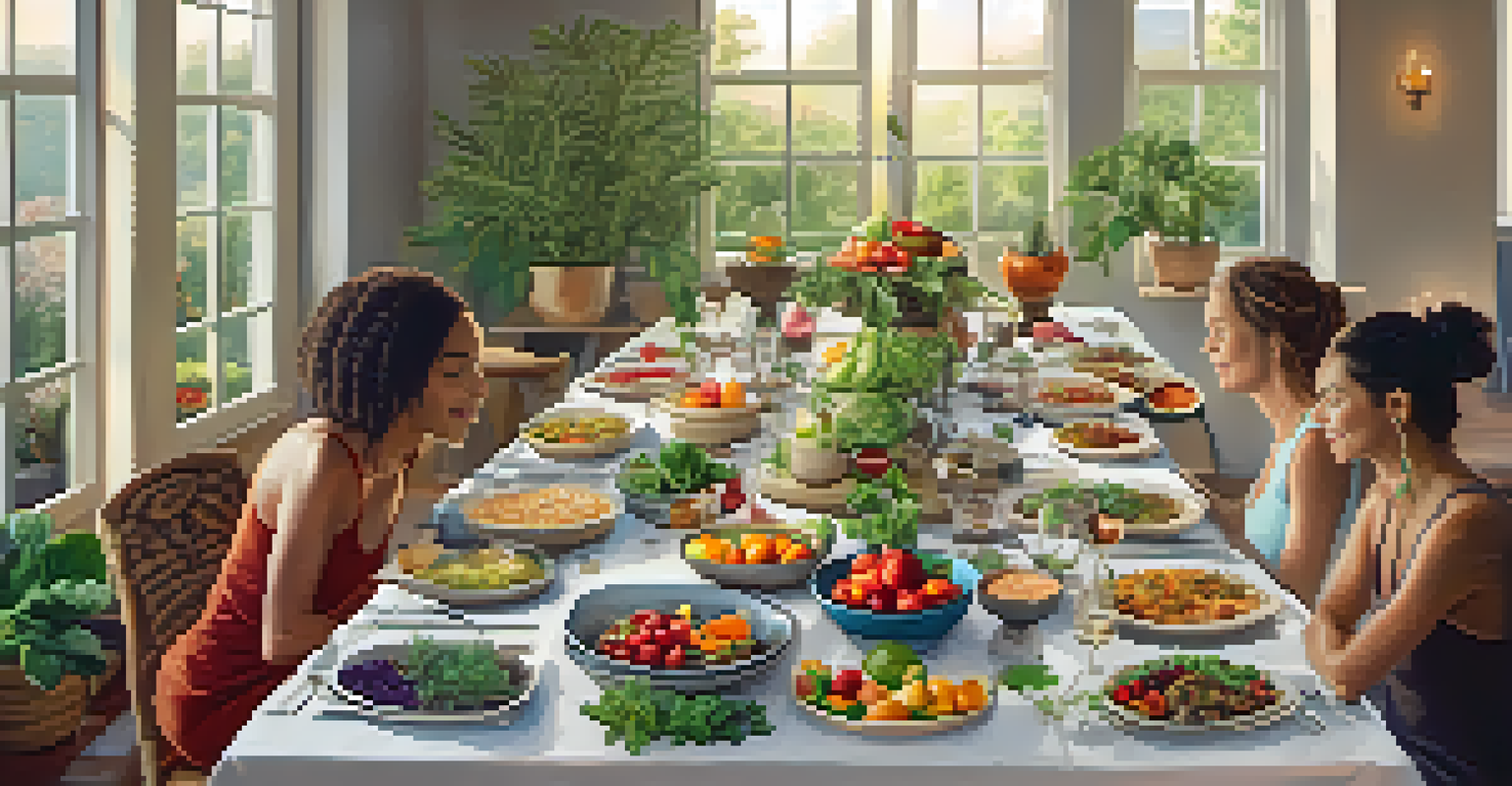 A beautifully arranged table with colorful plant-based dishes for a mindful eating experience at a yoga retreat.