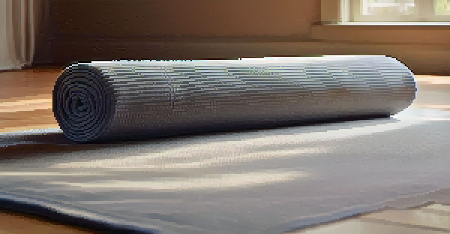 A close-up of a yoga bolster and blanket on a mat, highlighting their texture and comfort in a tranquil yoga setting.