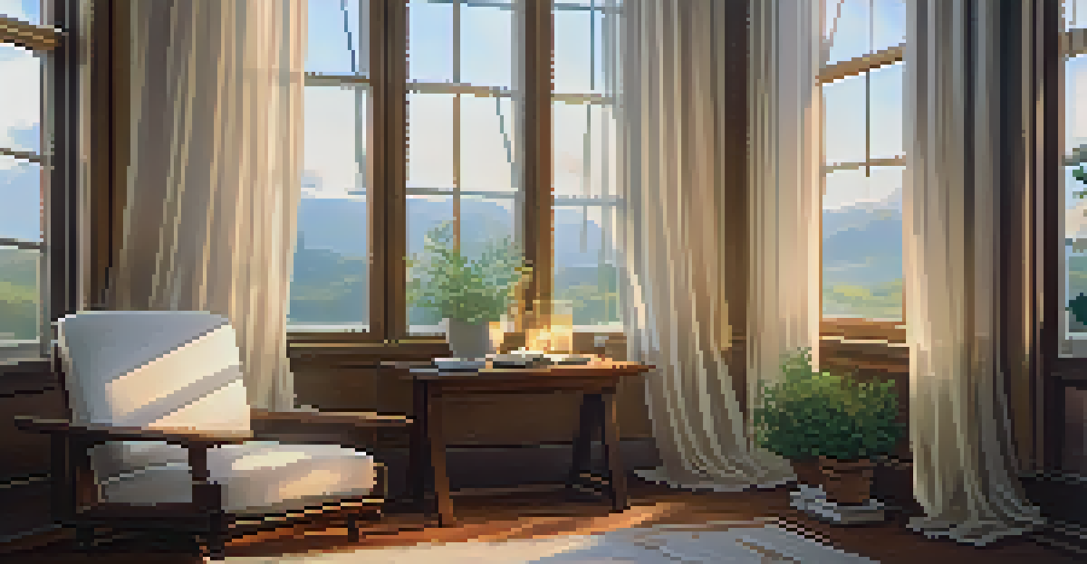 A cozy meditation corner with a chair, candles, and a cup of herbal tea, illuminated by soft natural light.