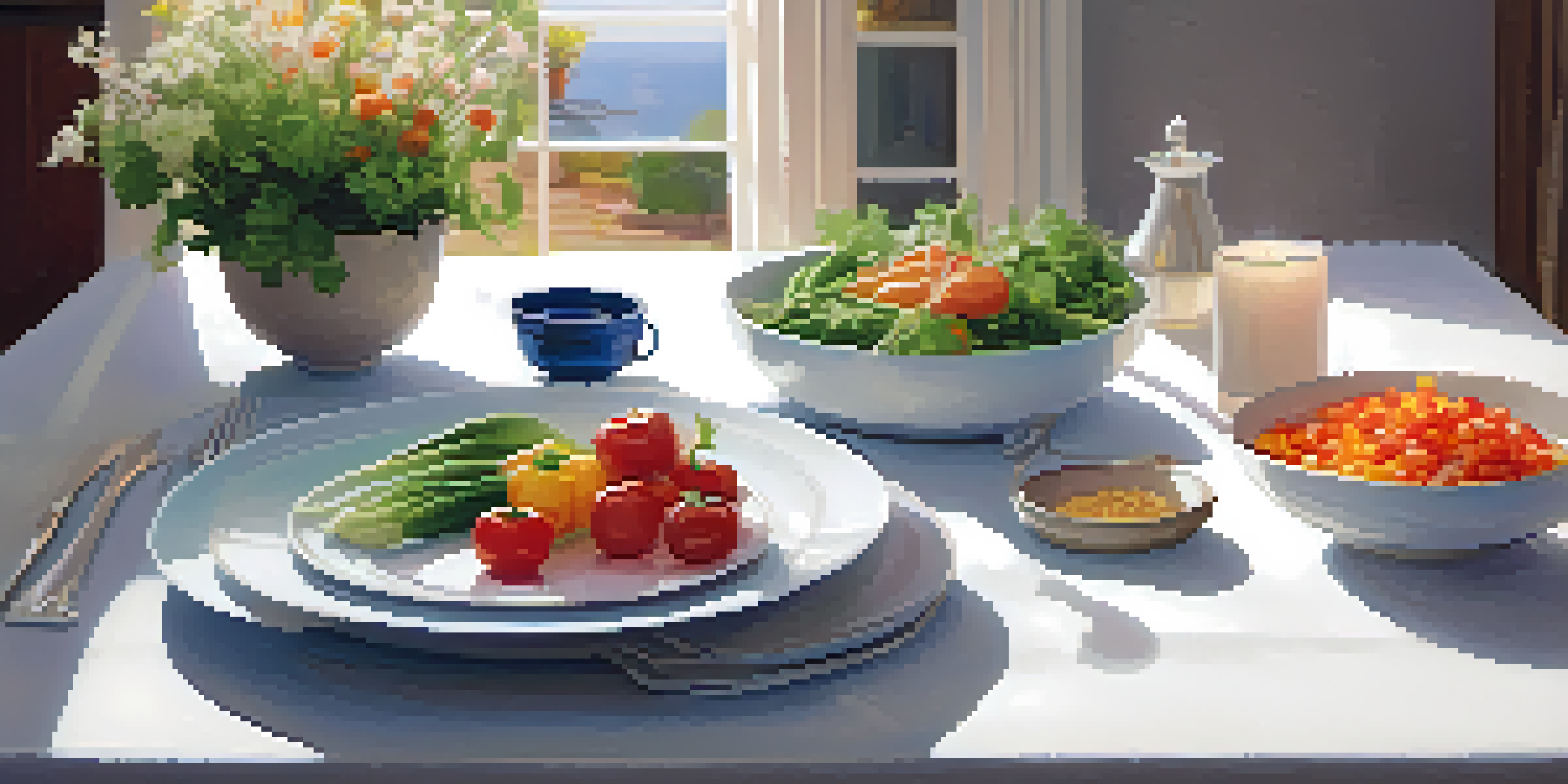 A peaceful dining setup featuring a colorful healthy meal, soft lighting, and a warm ambiance.