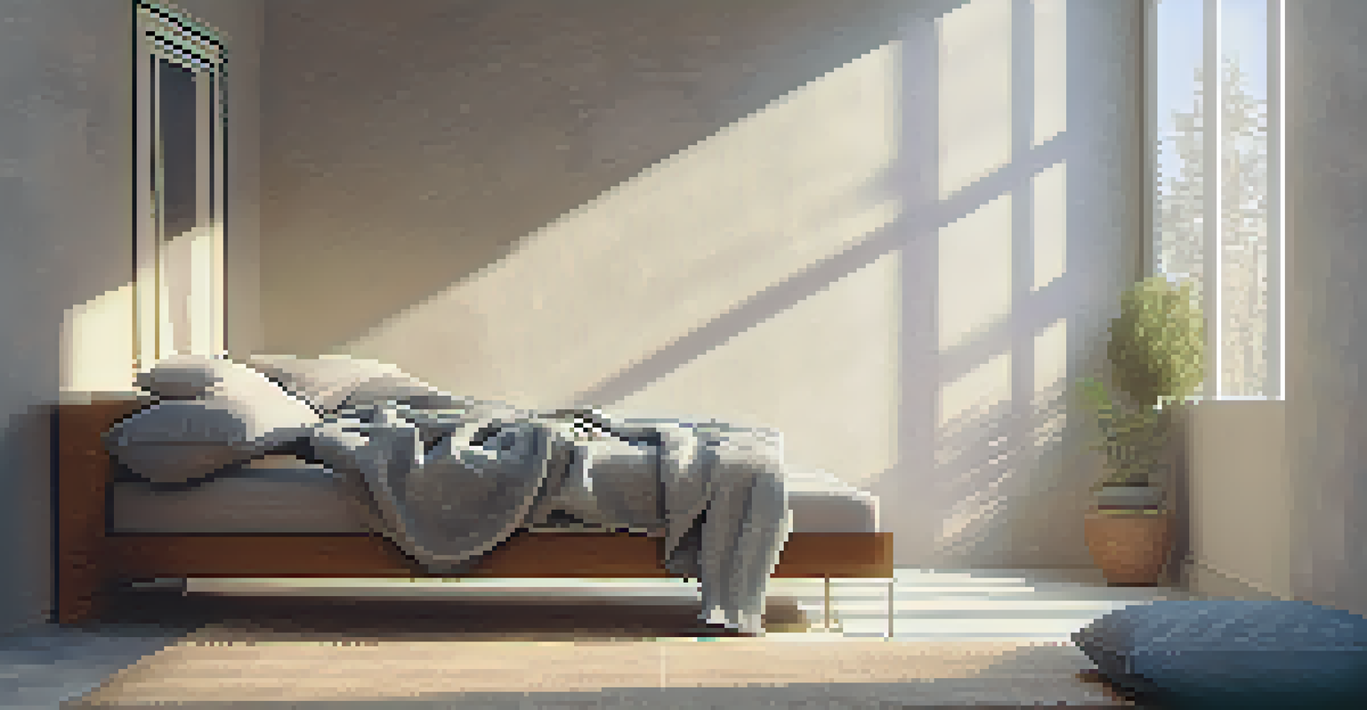 A person resting in Legs-Up-the-Wall pose, surrounded by cushions and soft blankets in a calming atmosphere.