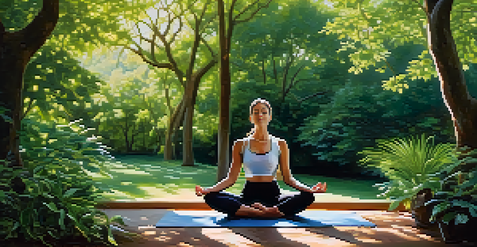 A person practicing yoga outdoors in a seated forward bend pose amidst lush greenery, embodying peace and mindfulness in a tranquil setting.