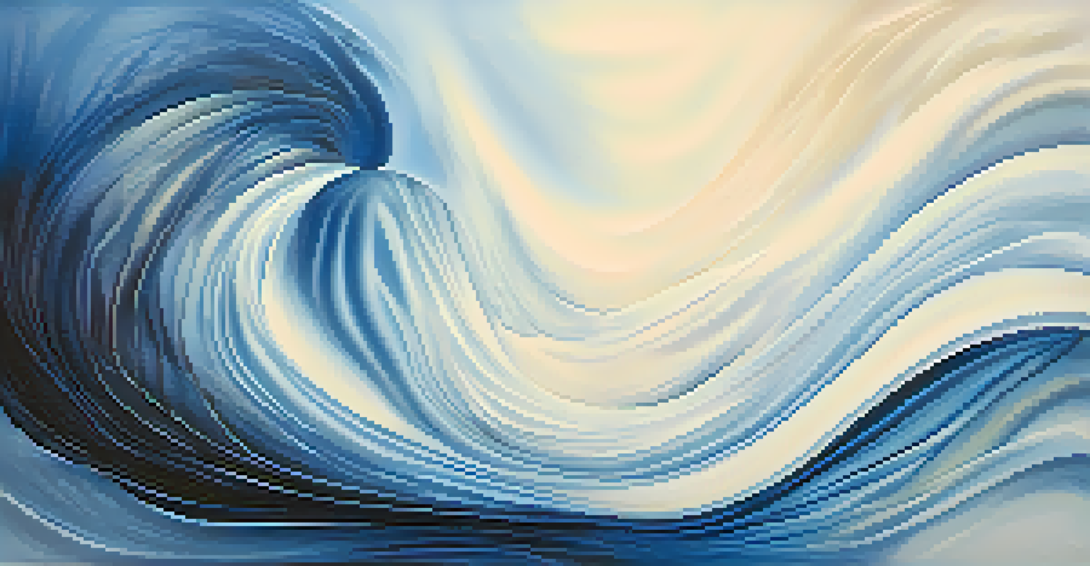 An abstract visualization of breath control featuring flowing energy and calming colors, symbolizing tranquility and harmony.