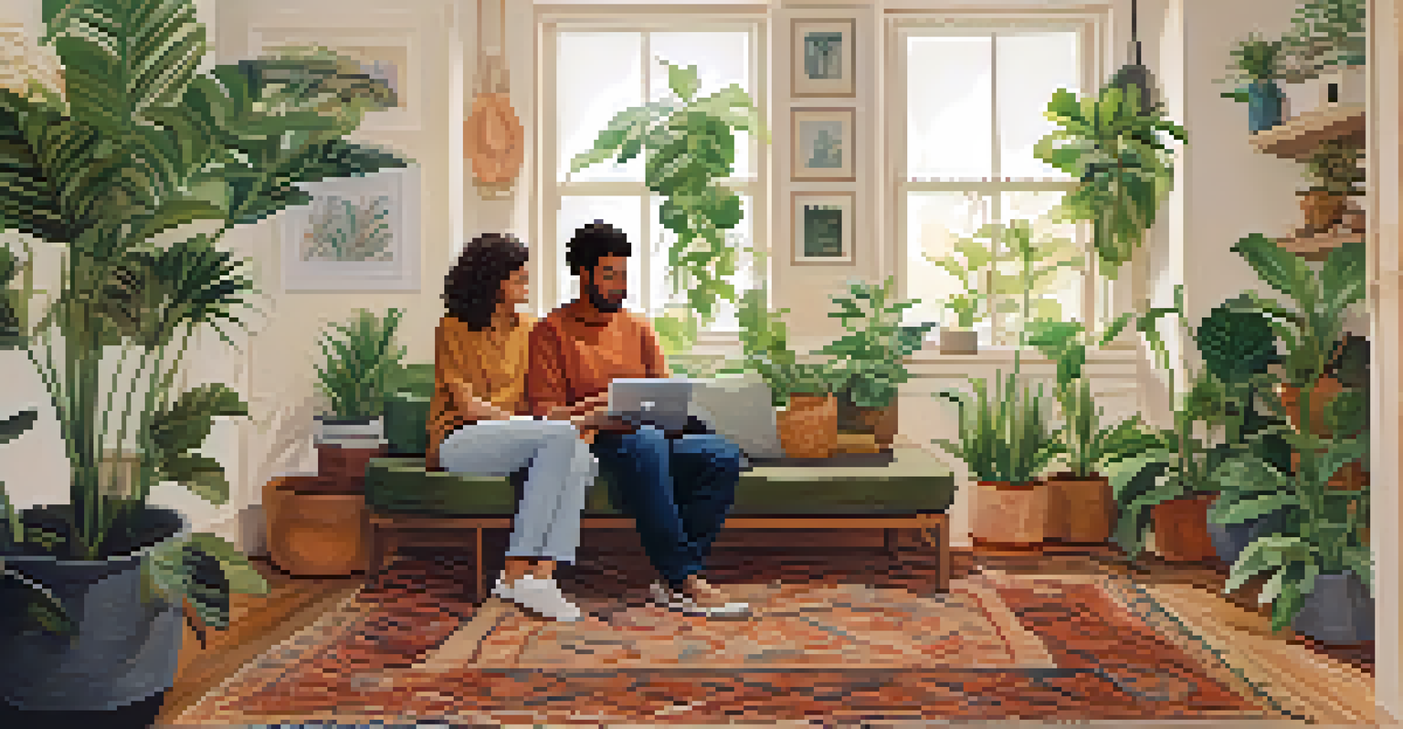 Two people practicing compassionate communication in a warm, inviting room with soft decor.