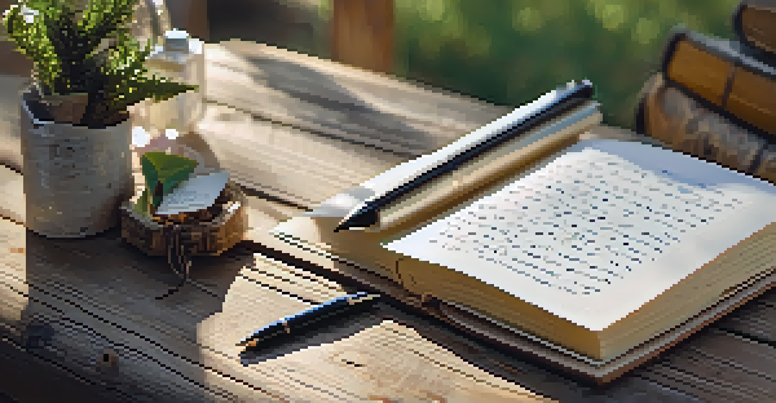 A gratitude journal open with affirmations on a wooden table, illuminated by soft morning light.