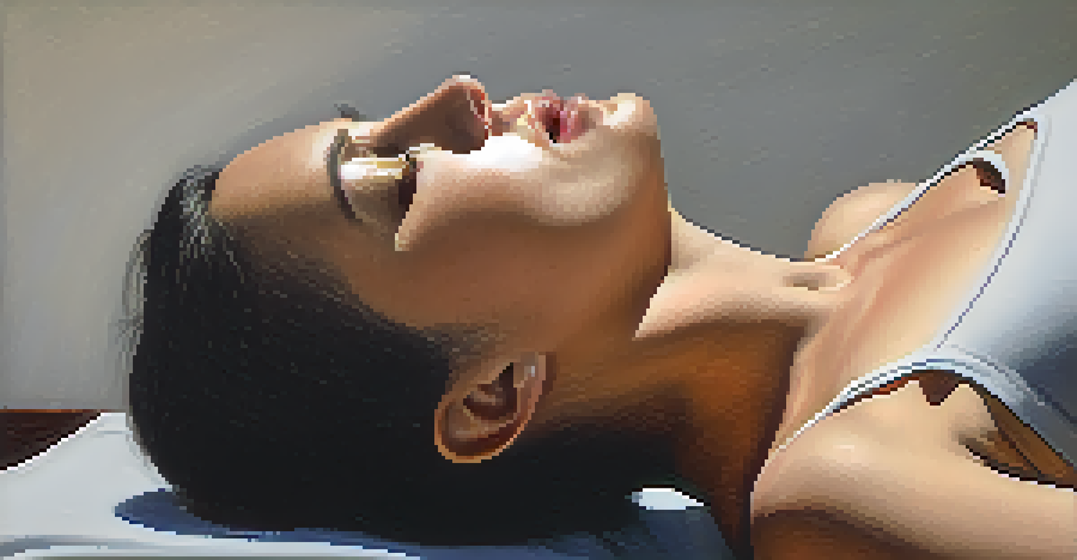 A close-up of a person focusing on their breath, showing a relaxed expression and gentle abdominal movements, conveying tranquility.