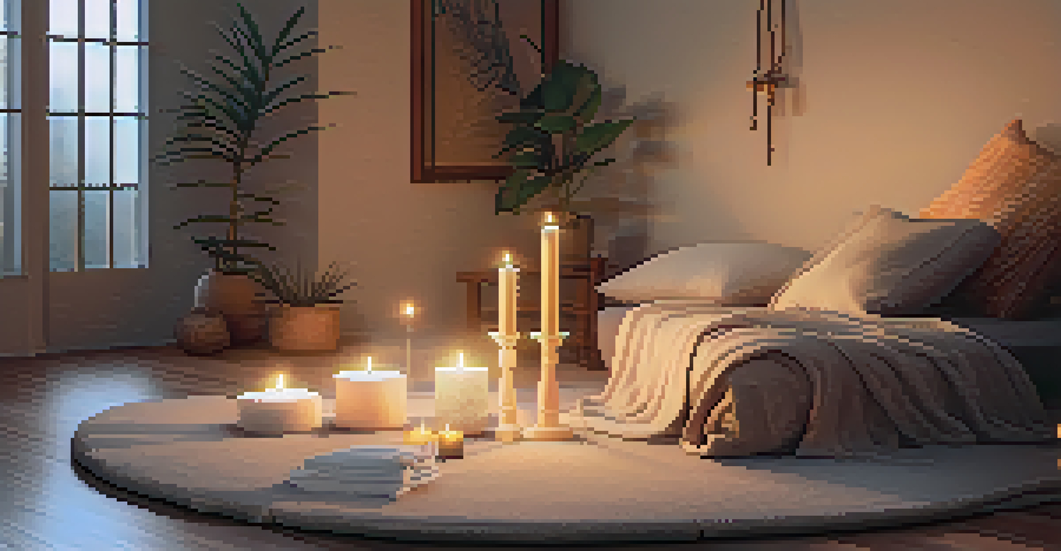 A relaxing corner for Restorative yoga, with soft cushions and a person supported in a calming pose.