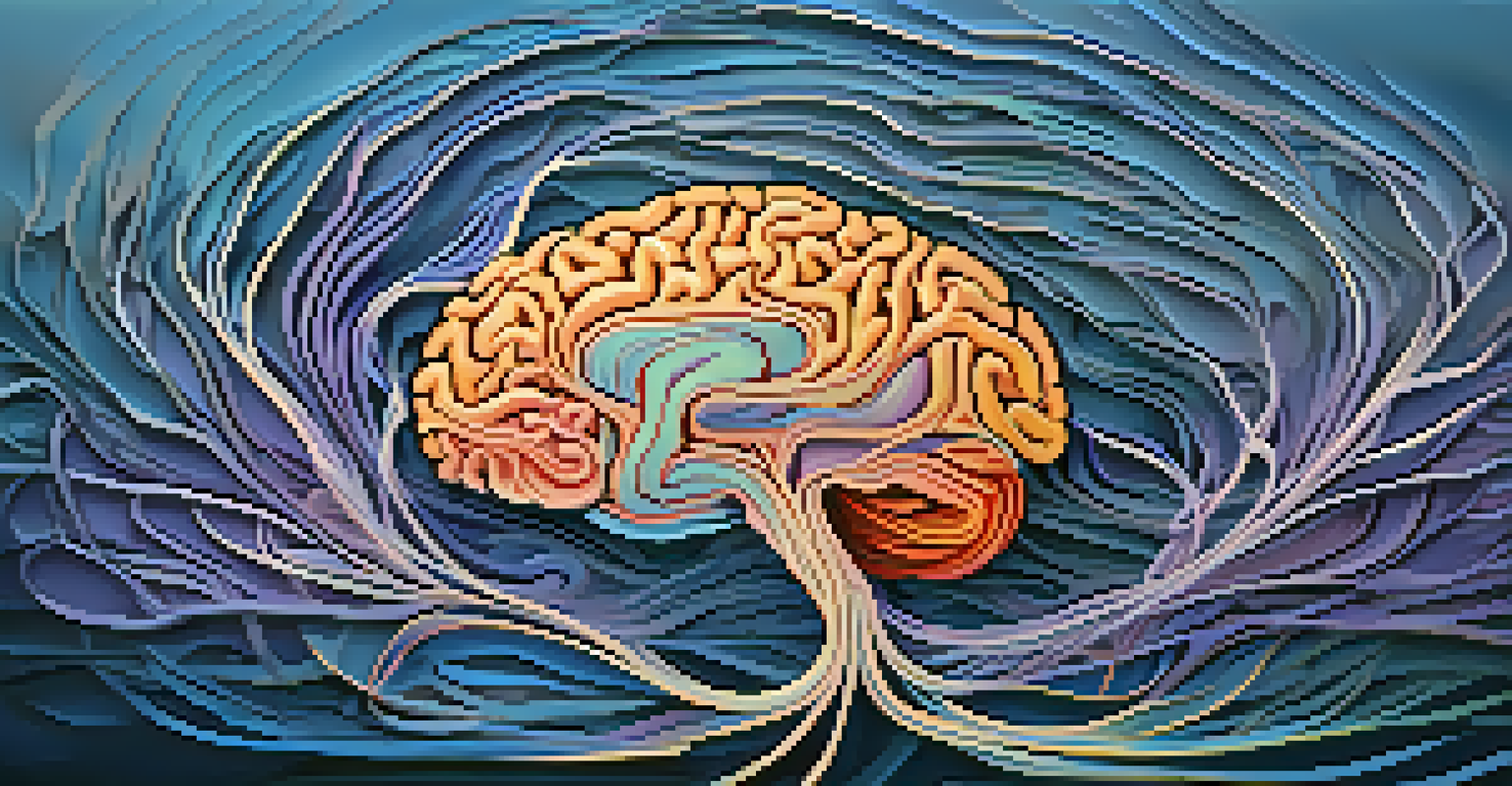 An artistic depiction of the brain with colorful alpha waves, symbolizing creativity.
