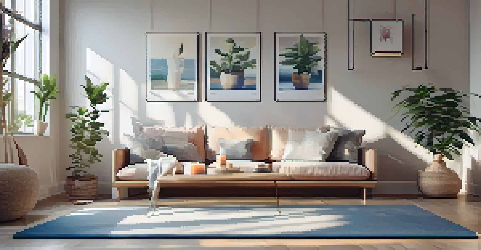 A cozy yoga corner in a home, with a mat, candles, and cushions, designed for relaxation.