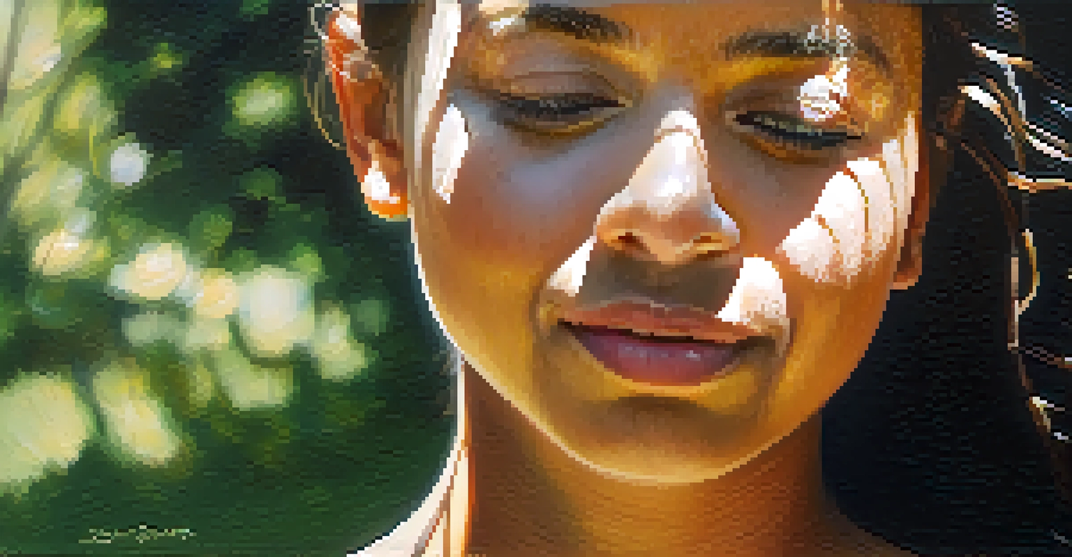 A person meditating with a peaceful expression in a sunlit outdoor setting.
