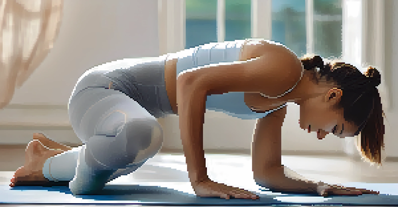A close-up of a person practicing Cat-Cow pose on a yoga mat, highlighting their spine alignment.