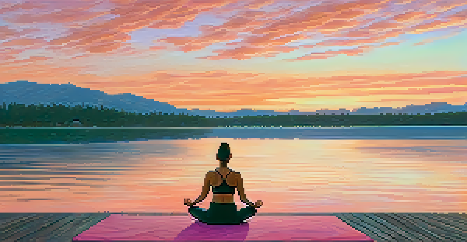 A person practicing Legs-Up-The-Wall pose outdoors at sunset by a calm lake.