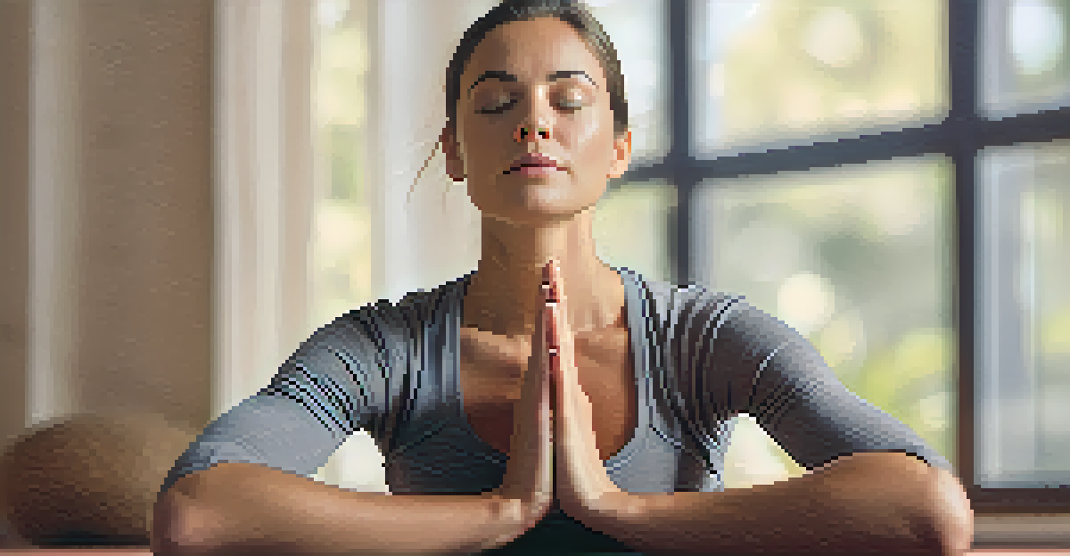 A close-up of a person practicing mindfulness in yoga, focusing on their breath with a serene expression.