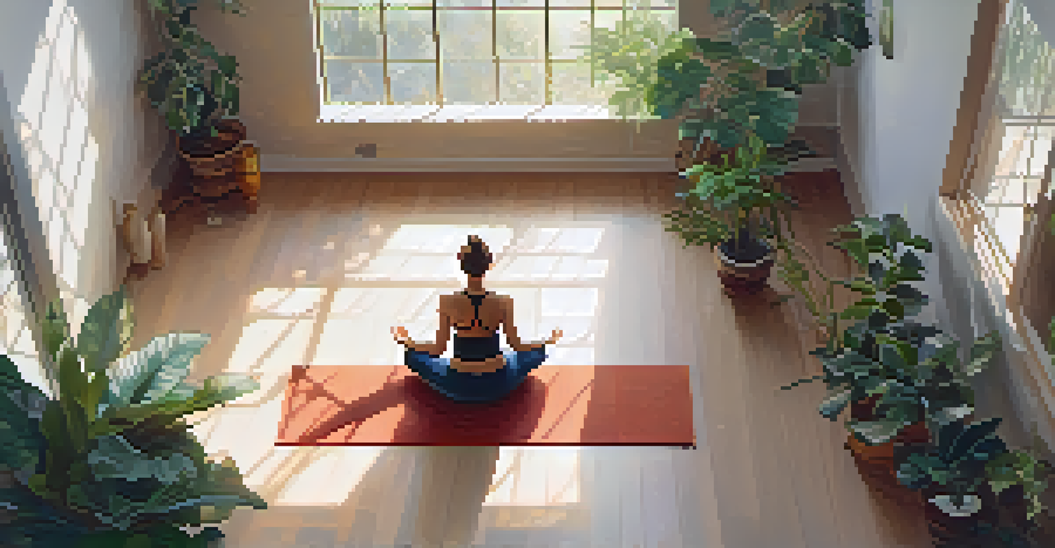 A person seated in a peaceful room practicing the 4-7-8 breathing technique with plants and natural light around.