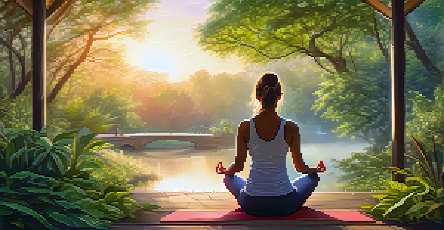 A person practicing bridge pose yoga in a green park at sunrise.