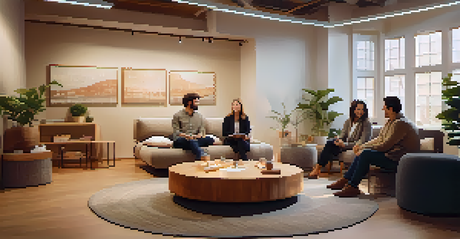 A cozy office corner with colleagues seated in a circle for a mindfulness meditation session.