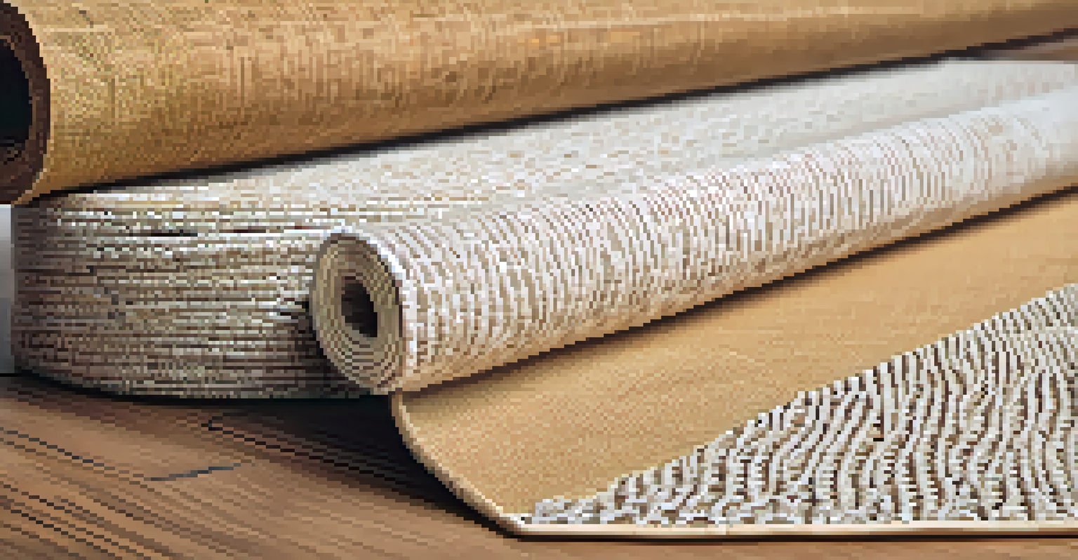 A close-up of a sustainable jute yoga mat with a cork block and organic cotton towel nearby, illuminated by natural light.
