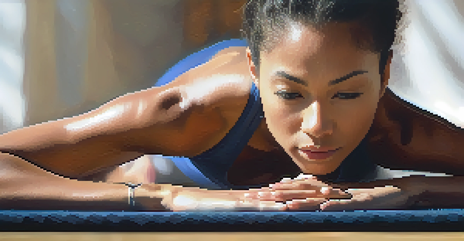 A person in Plank pose on a yoga mat, showcasing strong body alignment and determination, illuminated by natural light.