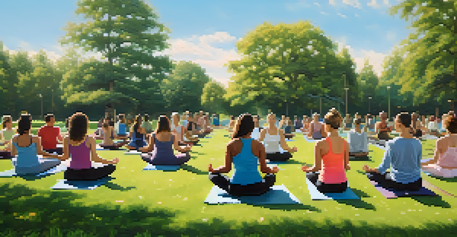 A yoga class in a park with participants practicing various poses in nature.